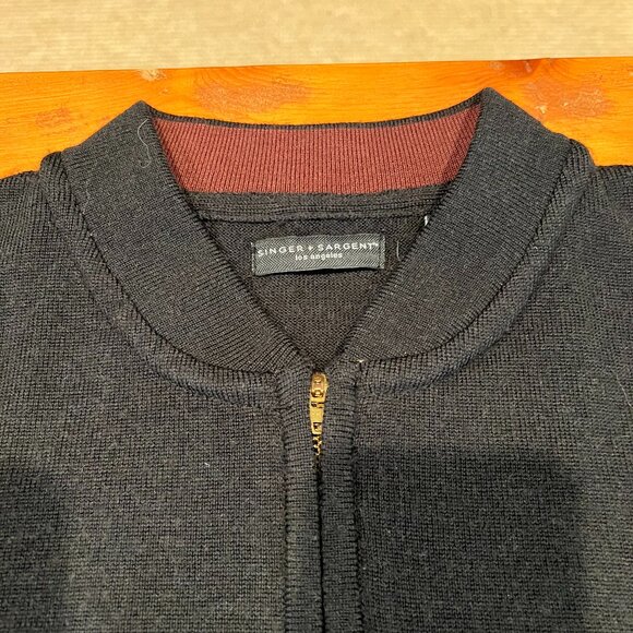 Singer + Sargent Quarter Zip Wool Sweater Black Bomber - Large - Picture 1 of 2